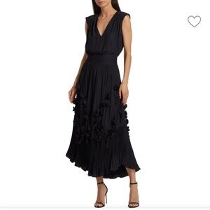 Ramy Brooke Jacqueline Floral-Appliqué Midi-Dress in Black, Size X-Large